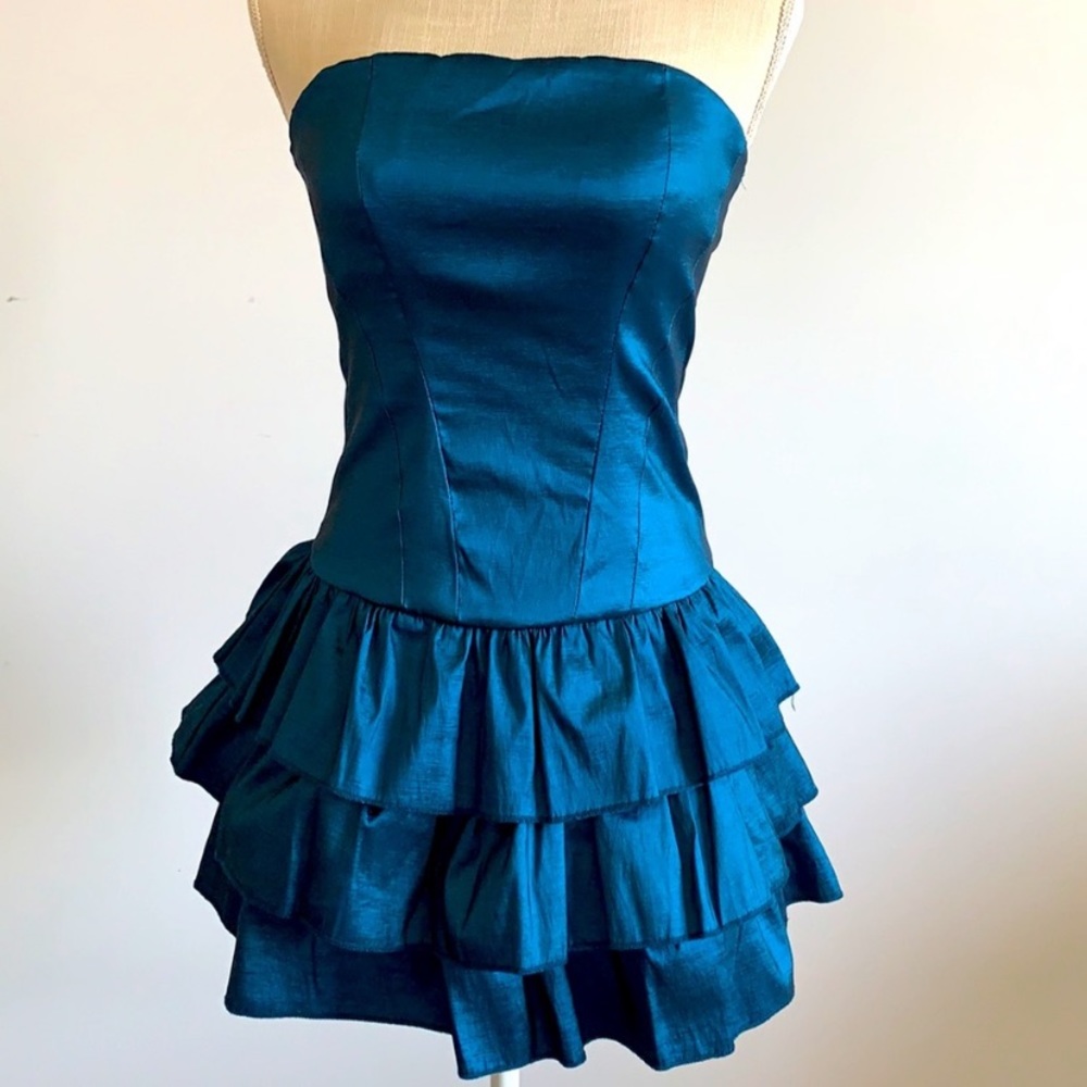 Prom mini dress metal blue color